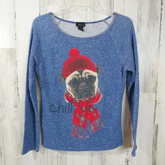 Rue21 Tops - Rue21 Small Casual Top Pug Dog w Scarf "CHILL"